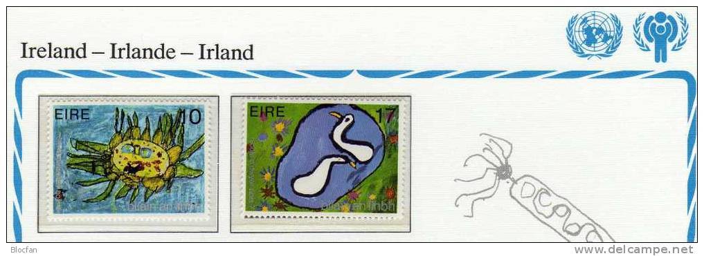 Gedenkblatt UN Kinder-Jahr 1979 Irland 401/3 ** 2€ Zeichnungen Von Kindern UNESCO Set Of Children-paintings Bf EIRE - Covers & Documents