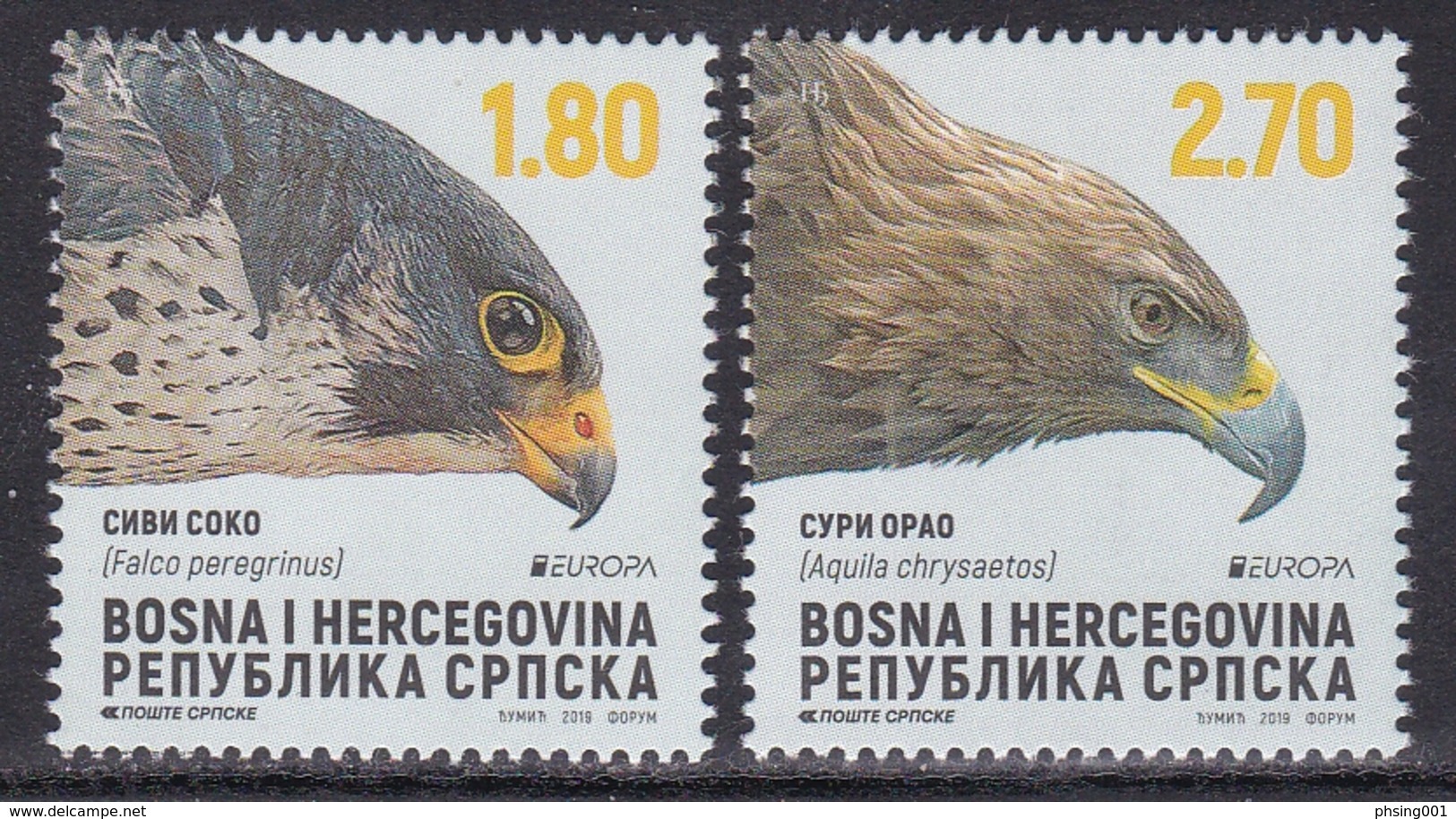 Bosnia Serbia 2019 Europa CEPT National Birds Fauna Eagles Falcon Aquila Chrysaetos Falco Peregrinus Set MNH - 2019