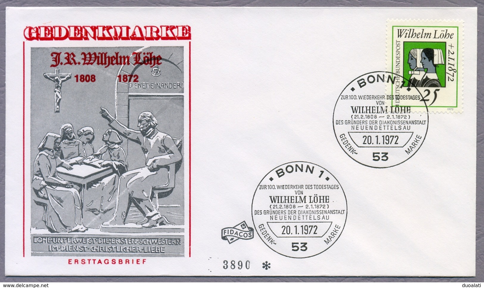 Germany Deutschland 1972 3 X FDC Wilhelm Löhe Evangelische Theologe Theologian - Theologen