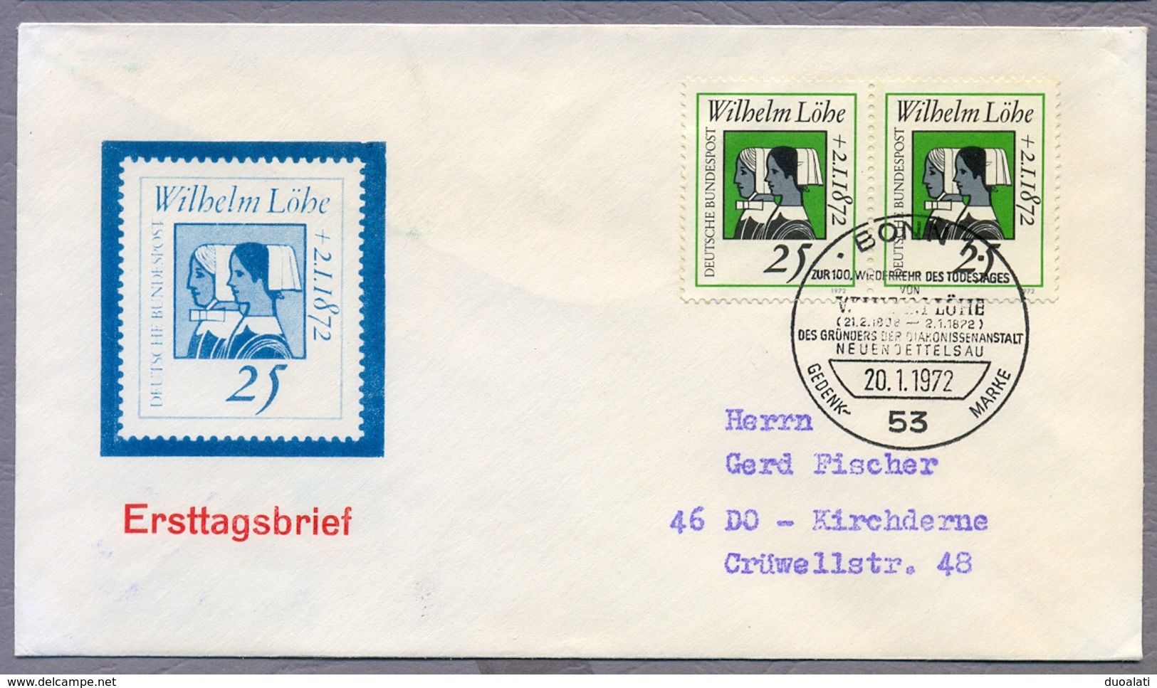 Germany Deutschland 1972 3 X FDC Wilhelm Löhe Evangelische Theologe Theologian - Theologen