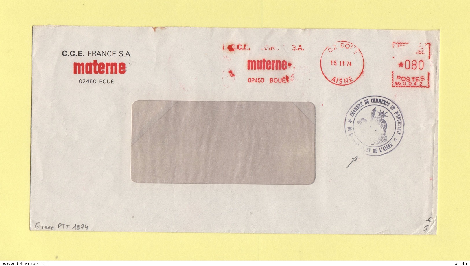 Greve De 1974 - Lettre Transportee Par La Chambre De Commerce De L'Aisne - EMA Machine NA2 - 15-11-1974 - Boue - 1961-....