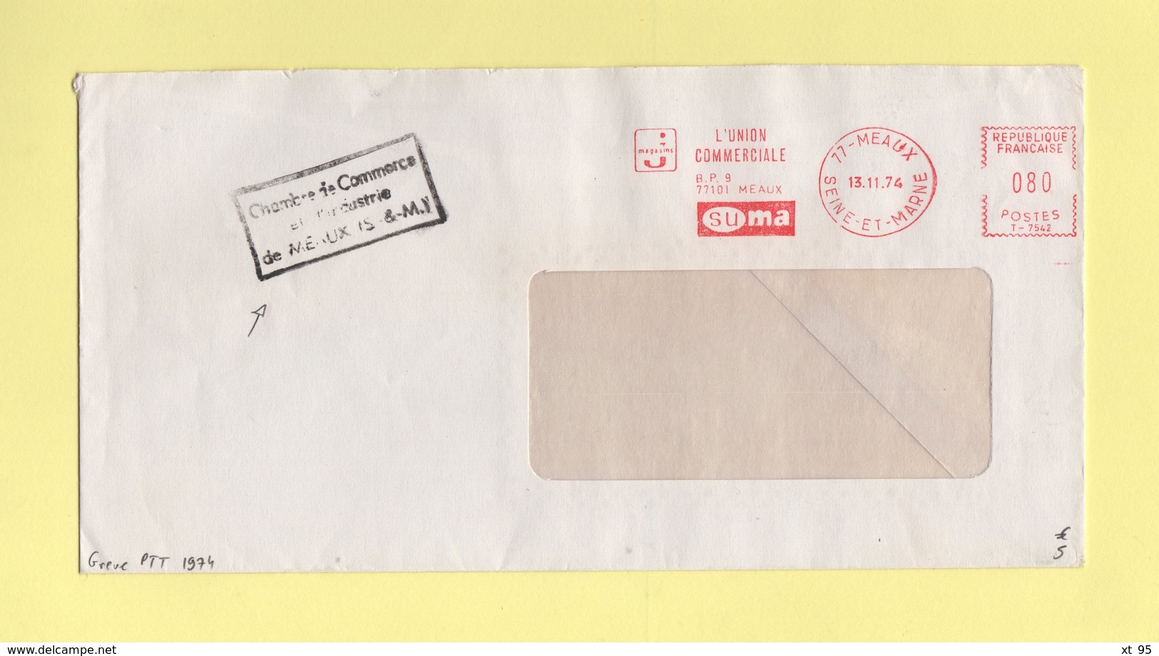 Greve De 1974 - Lettre Transportee Par La Chambre De Commerce De Meaux - EMA Machine T - 13-11-1974 - 1961-....