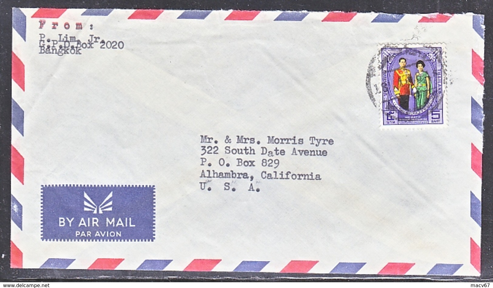 THAILAND  COVER  TO  U.S.A.  SINGLE  FRANKING - Thailand