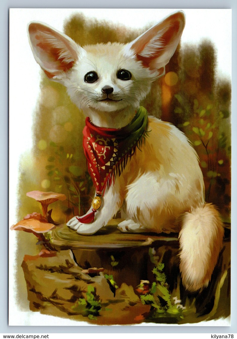 CUTE Fennec FOX In Bandana Mushrooms New Unposted Postcard - Sonstige & Ohne Zuordnung