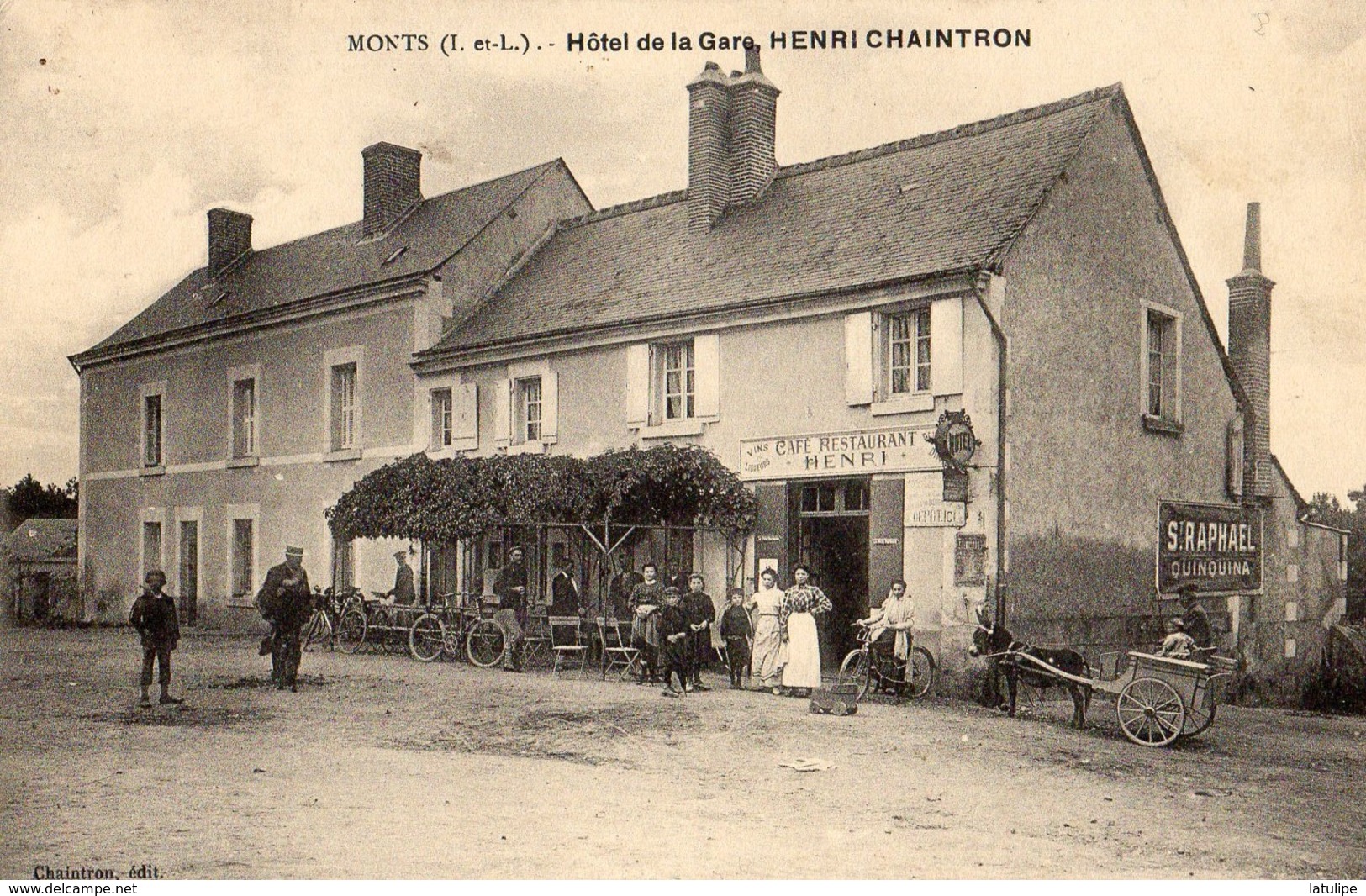 Monts  37  L'Hotel De La Gare-Café-Restaurant ( Henri-Chaintron ) Tres Tres Animé Et Petit Attelage D'Ane Avec Charette - Autres & Non Classés