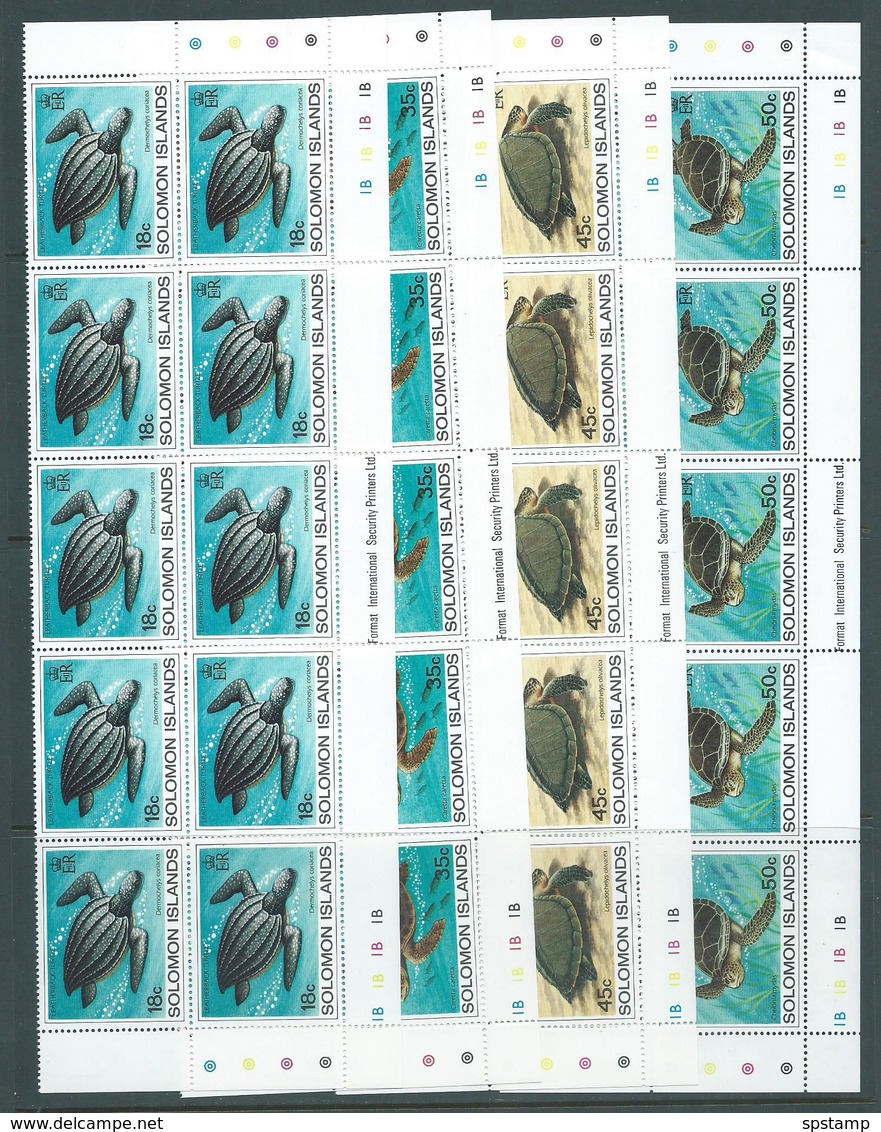 Solomon Islands 1983 Turtles Set 4 In Imprint & Plate Number Blocks Of 10 MNH - Salomon (Iles 1978-...)