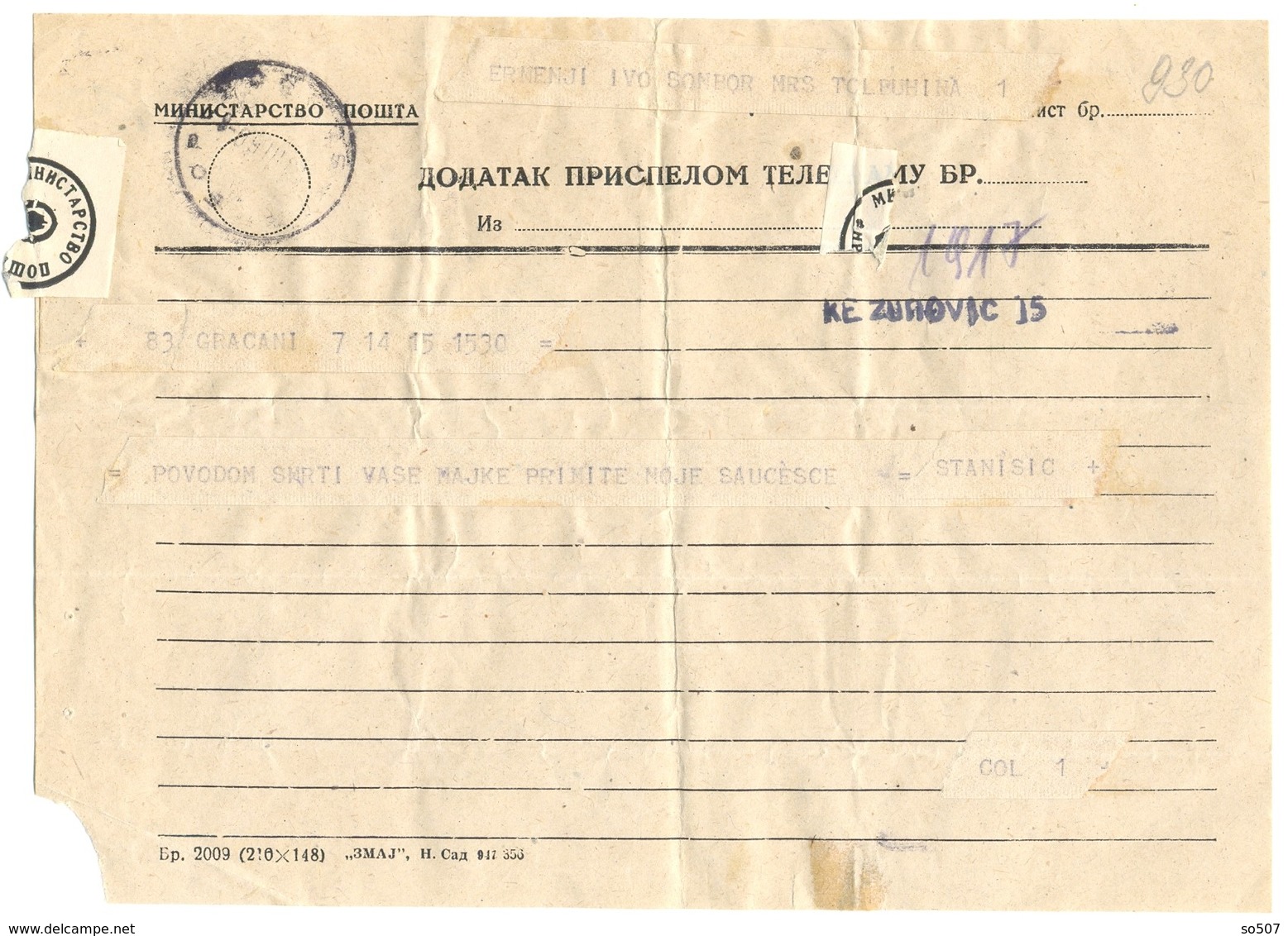 T1- SFRJ Jugoslavija,Yugoslavia Telegram Telegraph Traveled - Telegraphenmarken