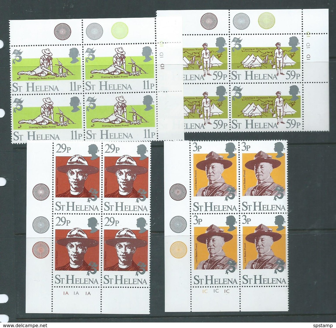 St Helena 1982 Boy Scout Set Of 4 In Plate Number Corner Blocks Of 4  MNH - Saint Helena Island