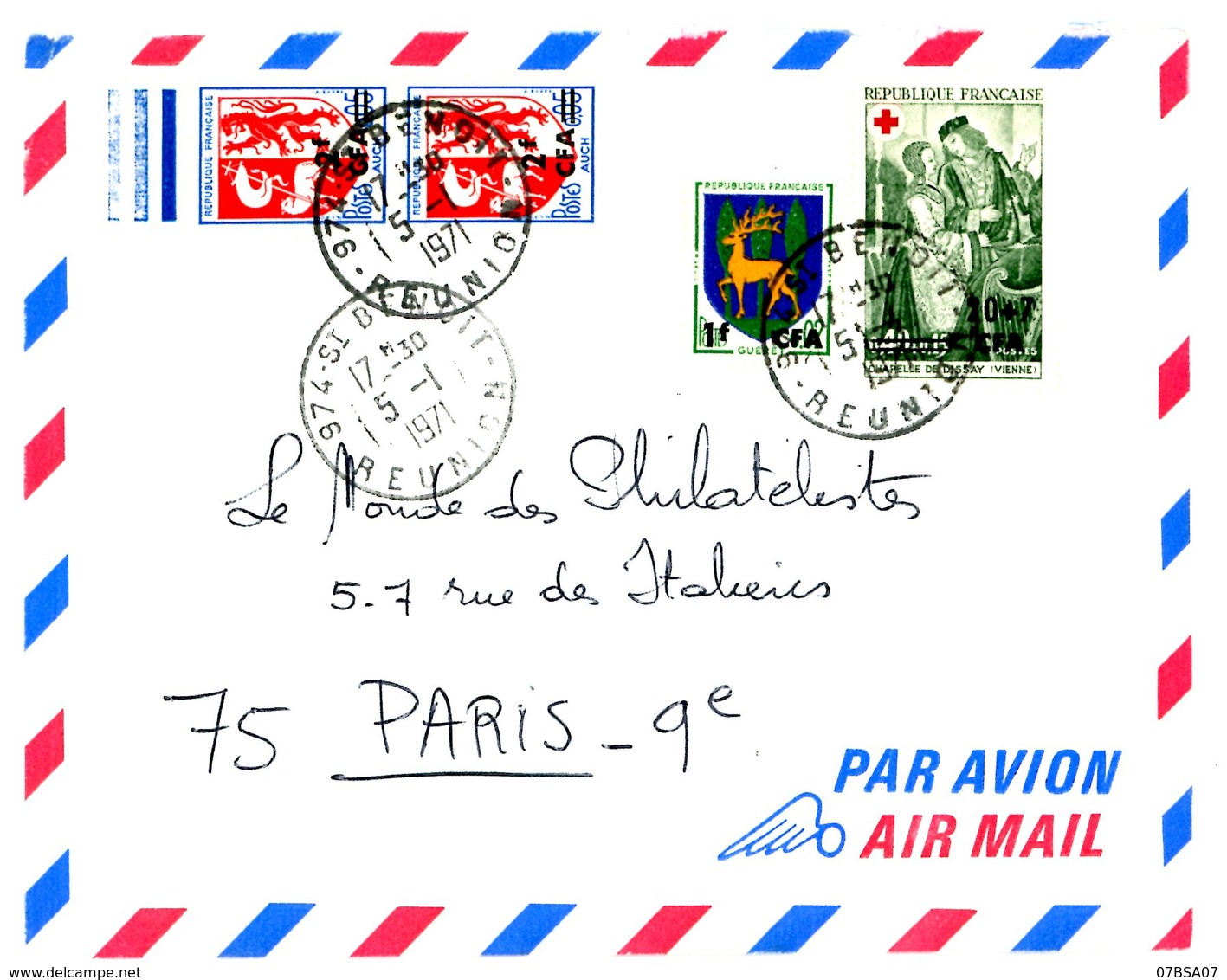 REUNION CFA 1957/74 ENV 21 LETTRES AVION AVEC TIMBRES CFA VOIR SCANS INDIVIDUELS POIDS 61 GRS AVANT EMBALAGE