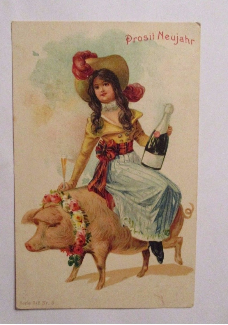 "Neujahr, Kinder, Schwein, Sekt, Rosen"  1900 ♥ (38020) - Neujahr