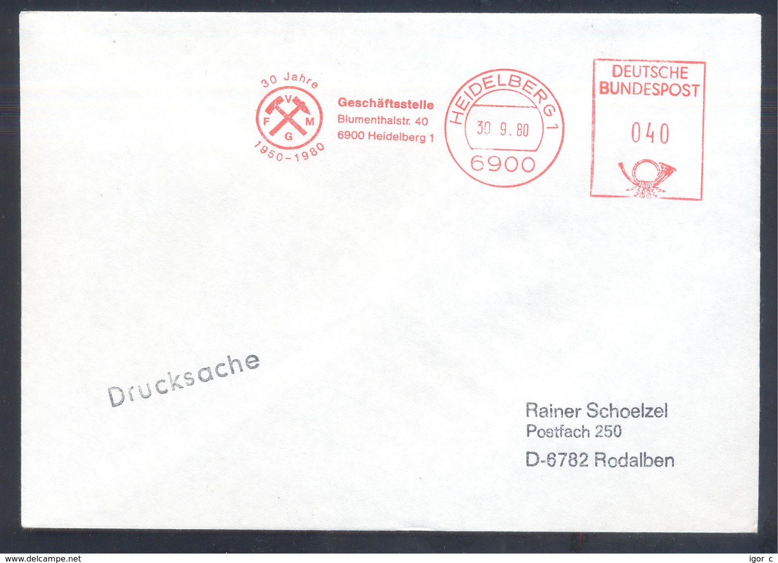 Germany DDR 1980 Cover: Minerals Mineralien Mineraux; Mining Bergbau Heildelberg Meter EMA Freistempel - Minerali