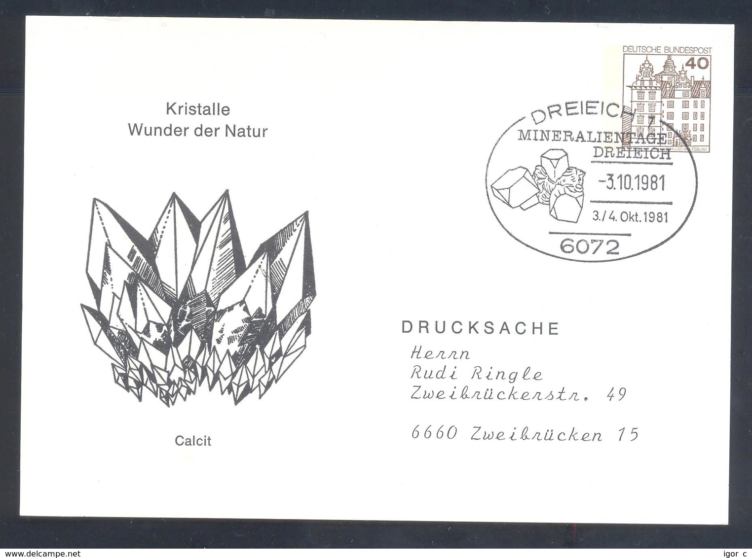 Germany 1981 Card:  Minerals Mineralien Mineraux; Mines Bergbau; Kristall Wunder Der Natur ; Dreieich Cancellation - Mineralien