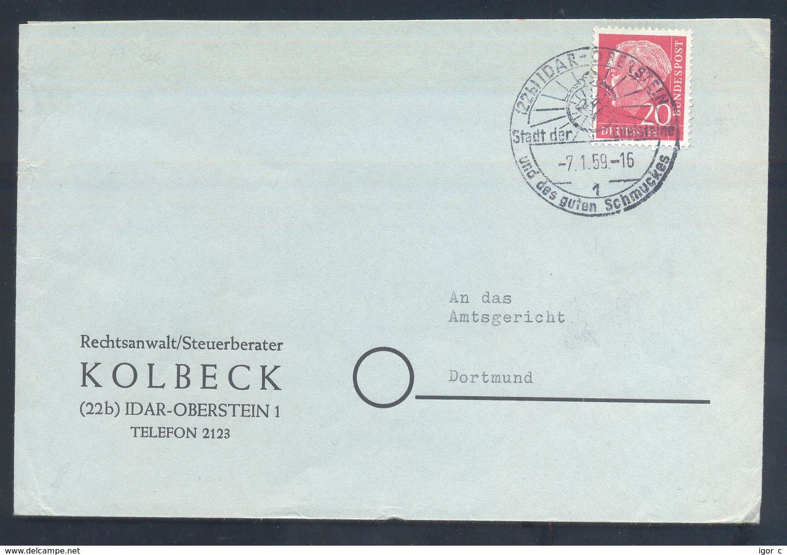 Germany 1959 Cover:  Minerals Mineralien Mineraux; Mines Bergbau;Idar Oberstein ; Edelstein Gem; - Mineralien