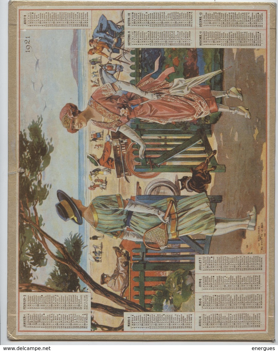 Calendrier, Almanach,1921, Le Boulevard Au Bord De La Mer, Tennis,cyclisme, Auto - Grand Format : 1921-40