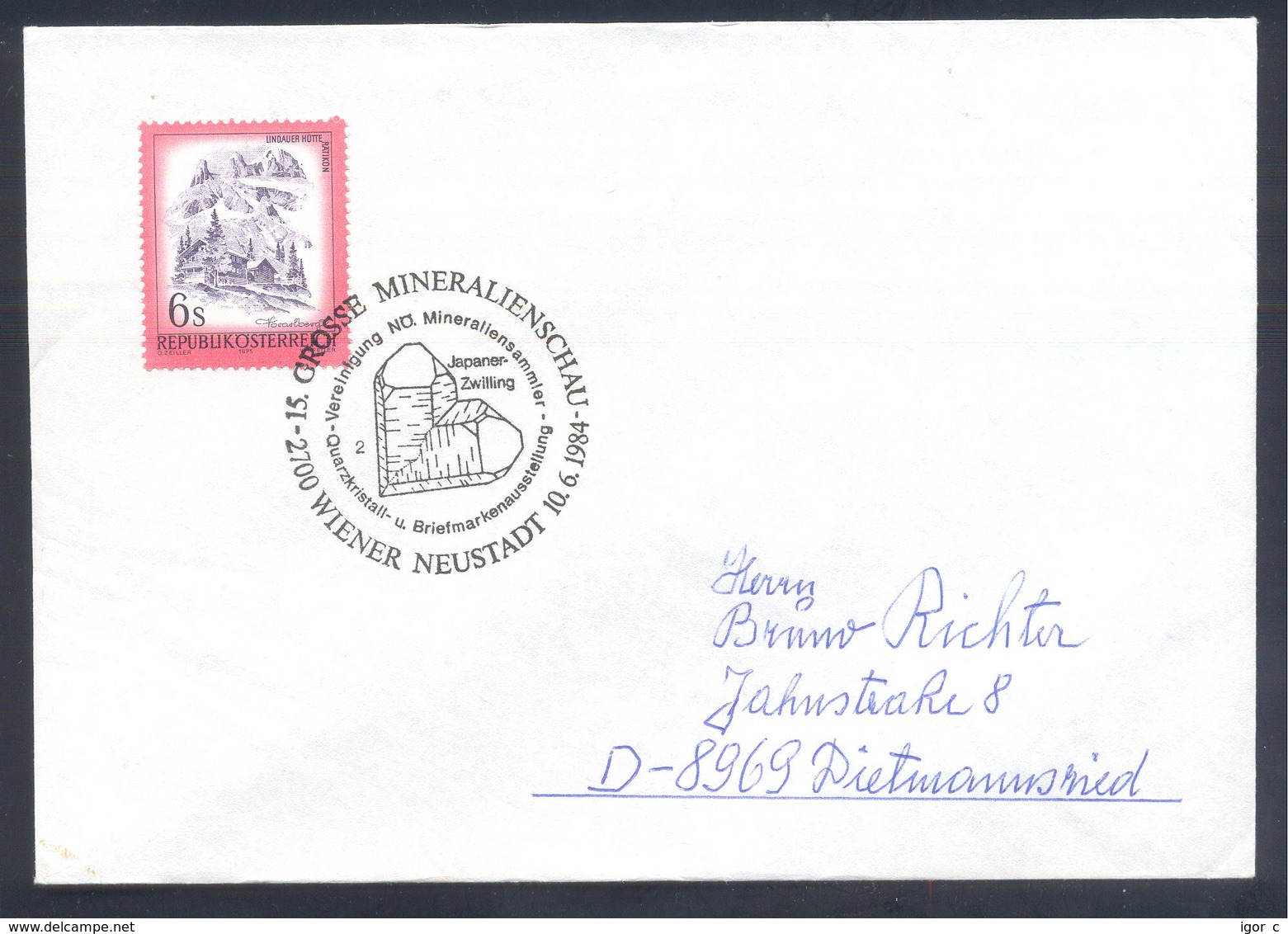 Austria 1986 Cover: Minerals Mineralien Mineraux;; Fossils Fossilien; Mineralien Schau Wiener Neustadt; Japaner Zwilling - Mineralien