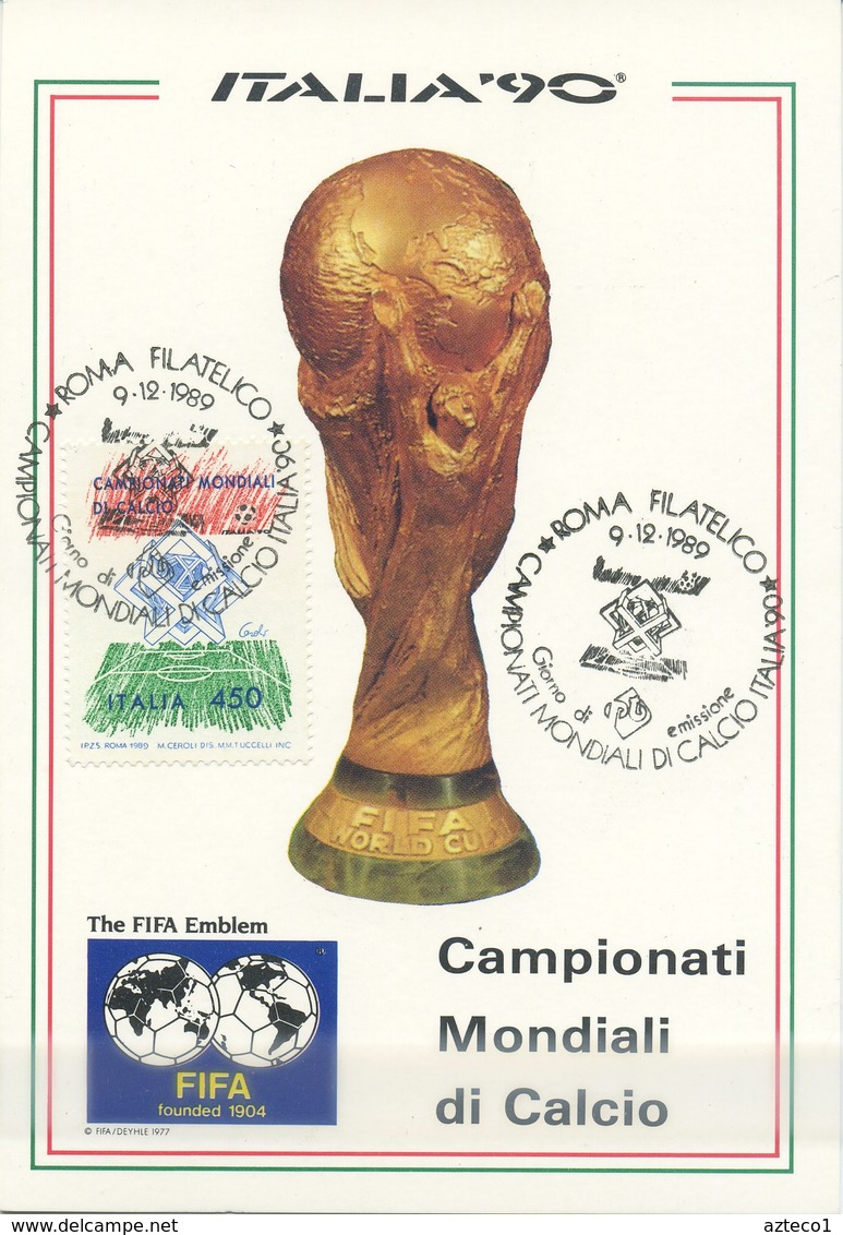 ITALIA - FDC MAXIMUM CARD 1989 - MONDIALI DI CALCIO - SPORT - ANNULLO SPECIALE - Cartoline Maximum