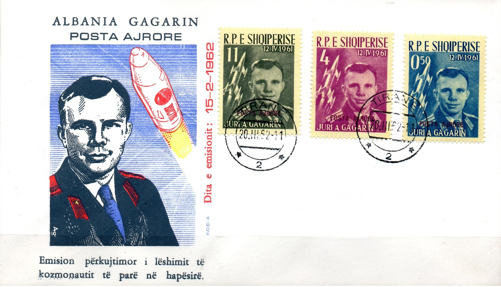 Albania Albanien  FDC  Mi. 647 / 649  1. Bemannter  Weltraumflug  Juri Gagarin - Europe