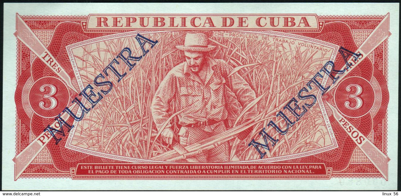 CUBA - 3 Pesos 1985 {SPECIMEN} {MUESTRA} {"Che" Guevara} UNC P.107 S - Cuba