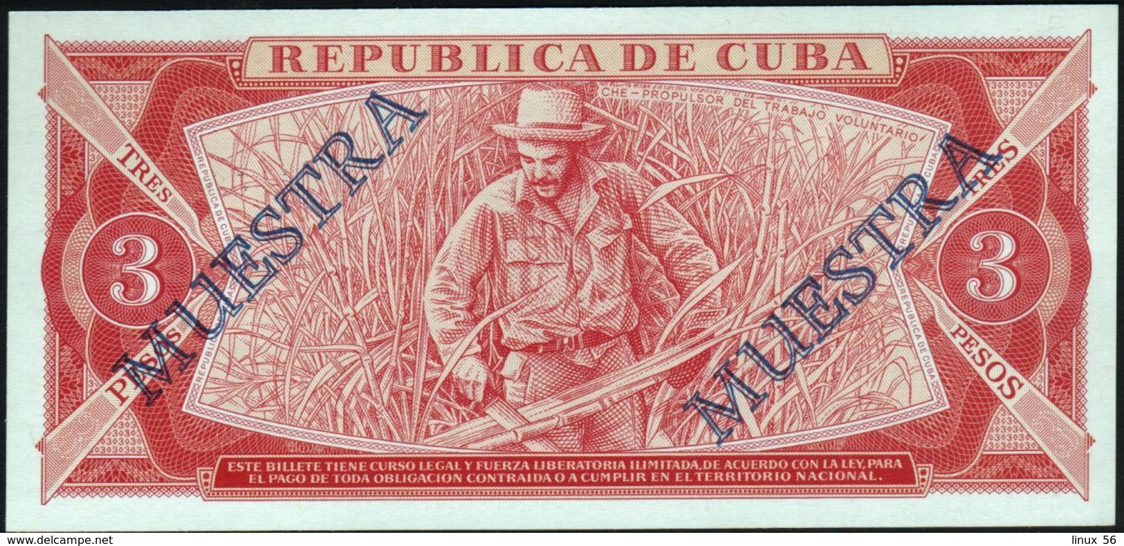 CUBA - 3 Pesos 1986 {SPECIMEN} {MUESTRA} {"Che" Guevara} UNC P.107 S - Cuba