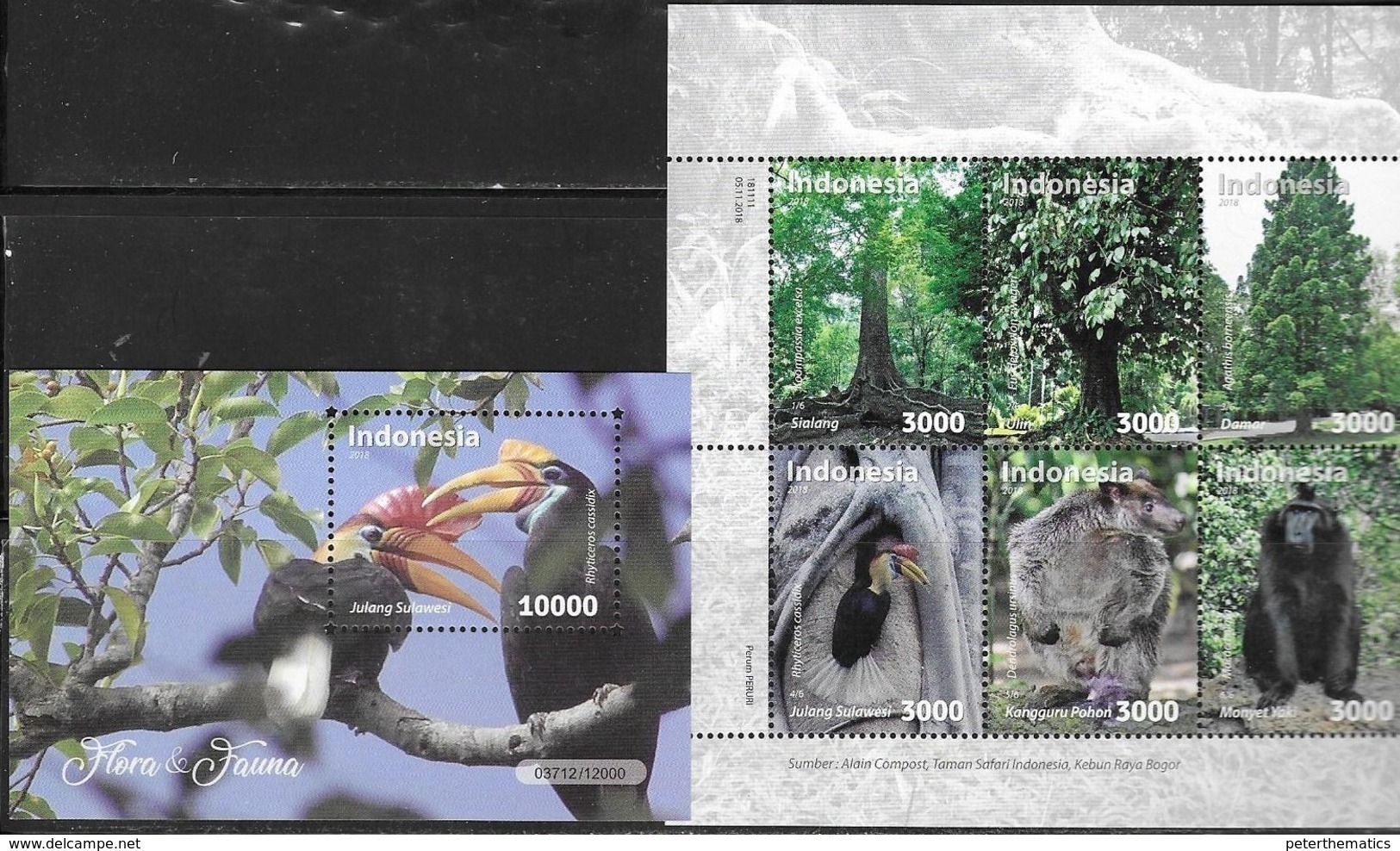 INDONESIA, 2019,  MNH, FAUNA AND FLORA, BIRDS, TOUCANS, MONKEYS, TREES, 6v+S/SHEET - Other & Unclassified