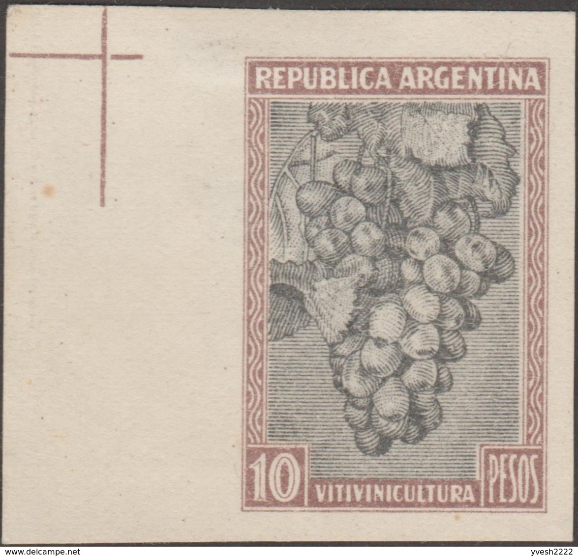 Argentine 1935  Y&T 383. Essai Sur Papier Non Gommé. Timbre D'usage Courant à 10 Pesos : Vitiviniculture. Raisins Et Vin - Vins & Alcools