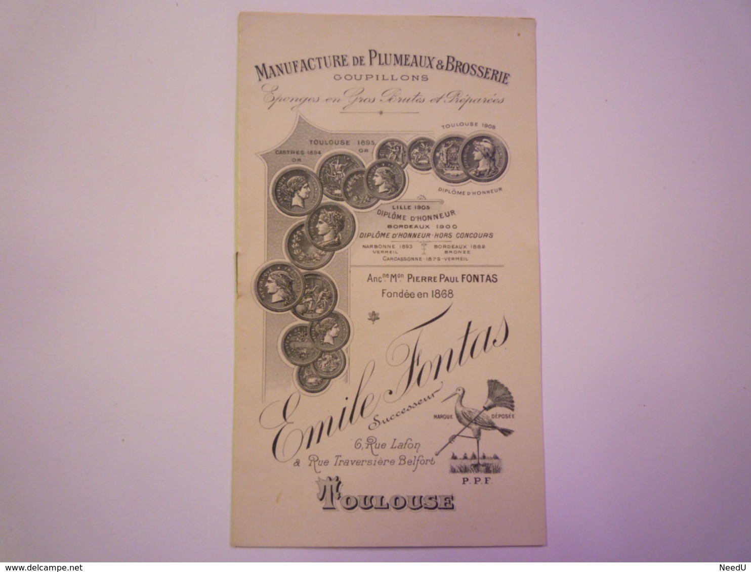 GP 2019 - 1038  Brochure PUB  Manufacture De Plumeaux & Brosserie Emile FONTAS Toulouse 1909   XXXX - Publicidad