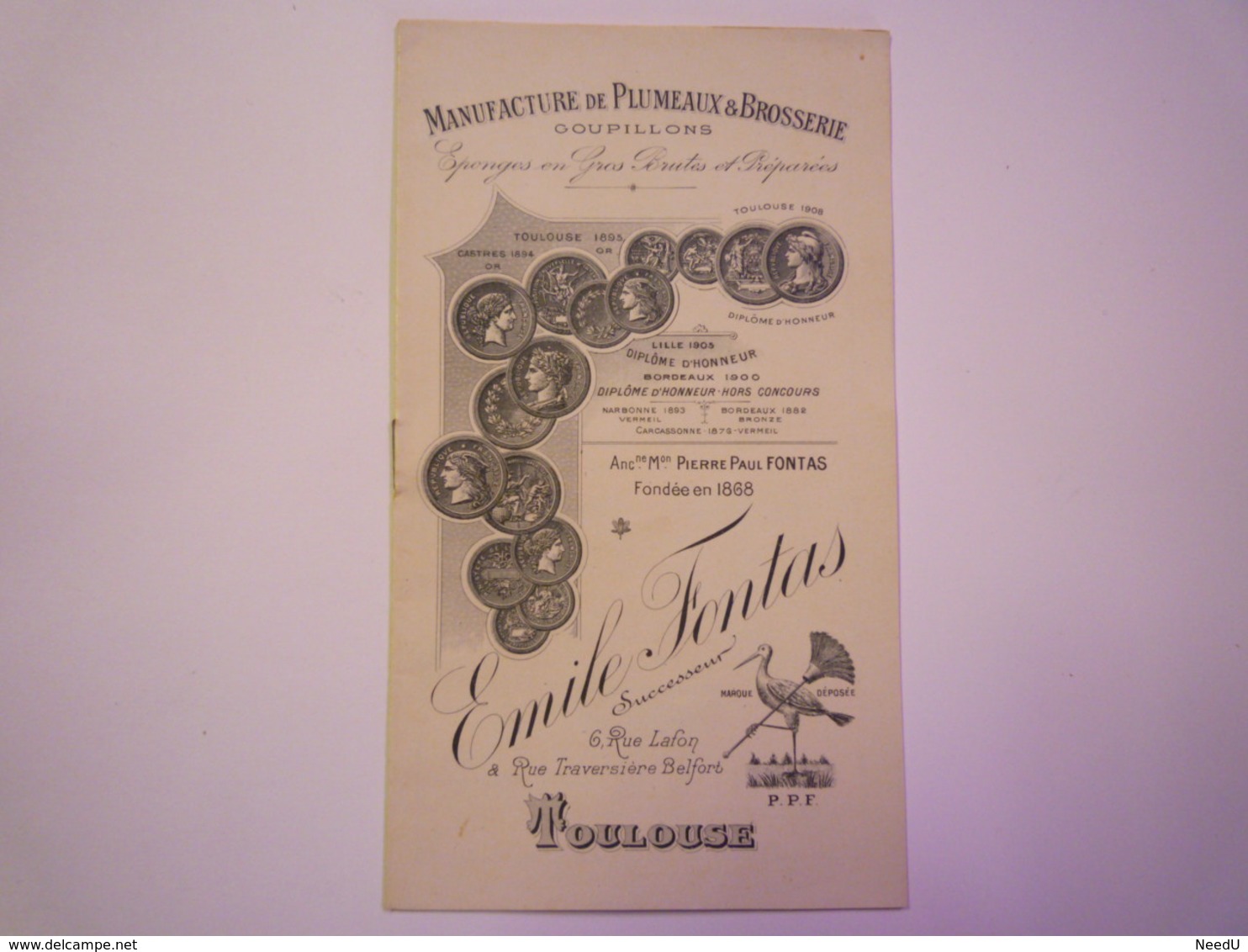 GP 2019 - 1038  Brochure PUB  Manufacture De Plumeaux & Brosserie Emile FONTAS Toulouse 1909   XXXX - Reclame