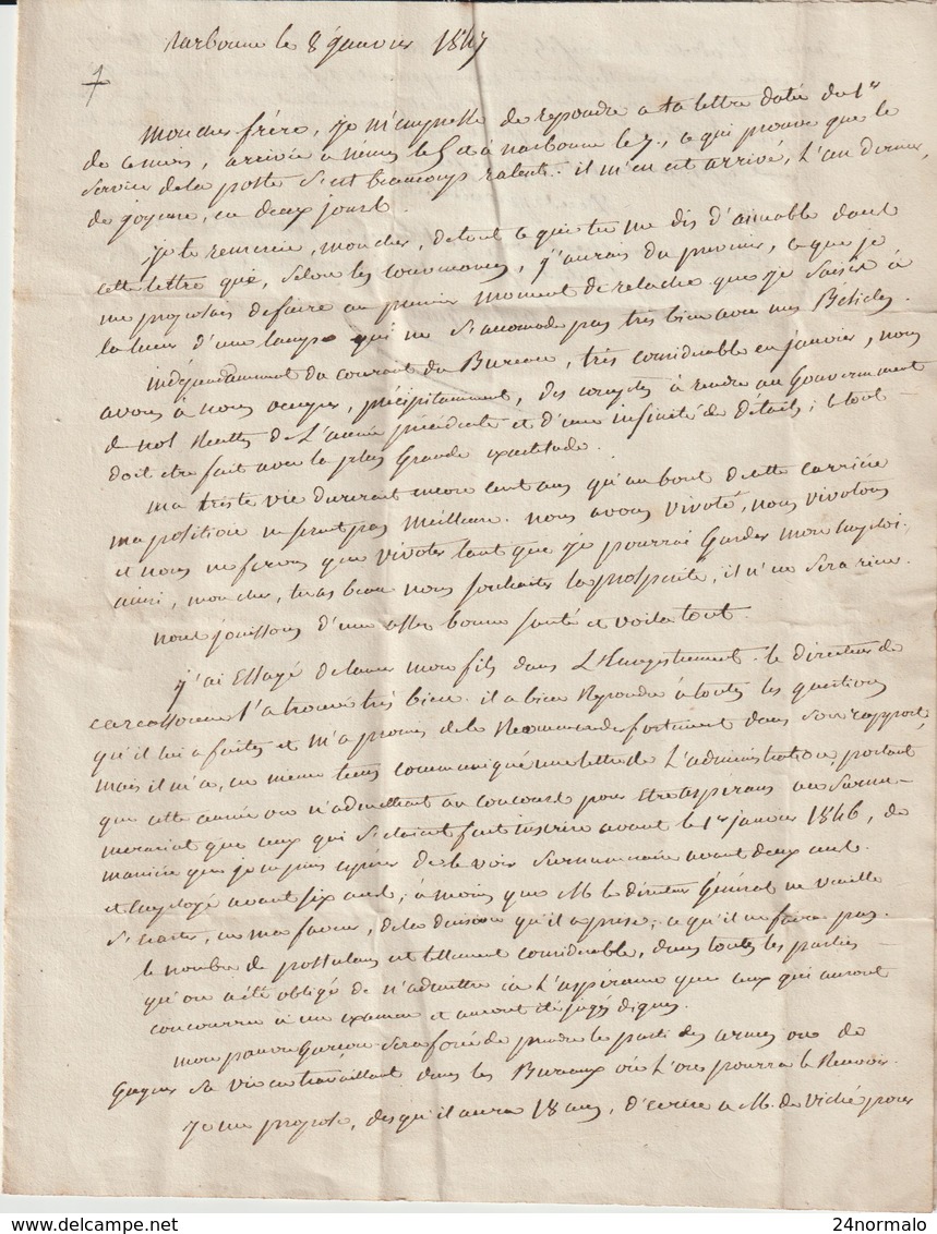 T15 Narbonne 1847 -> Ardèche : La Poste Fonctionne Mal - Lire - 1801-1848: Precursors XIX