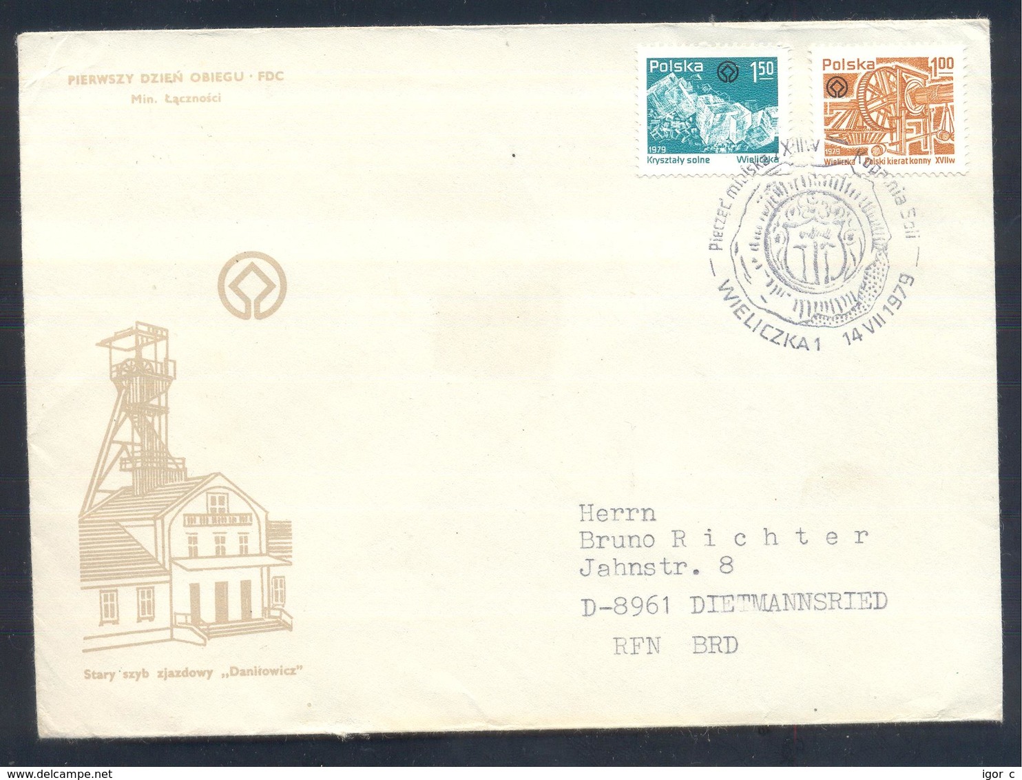 Poland 1975 Cover:  Minerals Mineralien Mineraux; Mining Bergbau;  Wieliczka  Cancellation; Old Downhill House - Mineralien