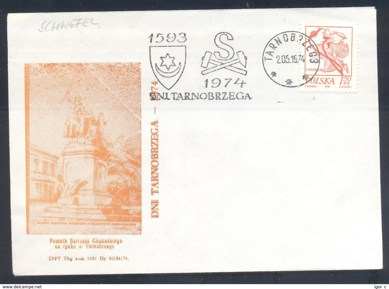 Poland 1974 Cover:  Minerals Mineralien Mineraux; Mining Bergbau;  Sulphur Mine; Tarnobrzeg Cancellation; Architecture - Mineralien