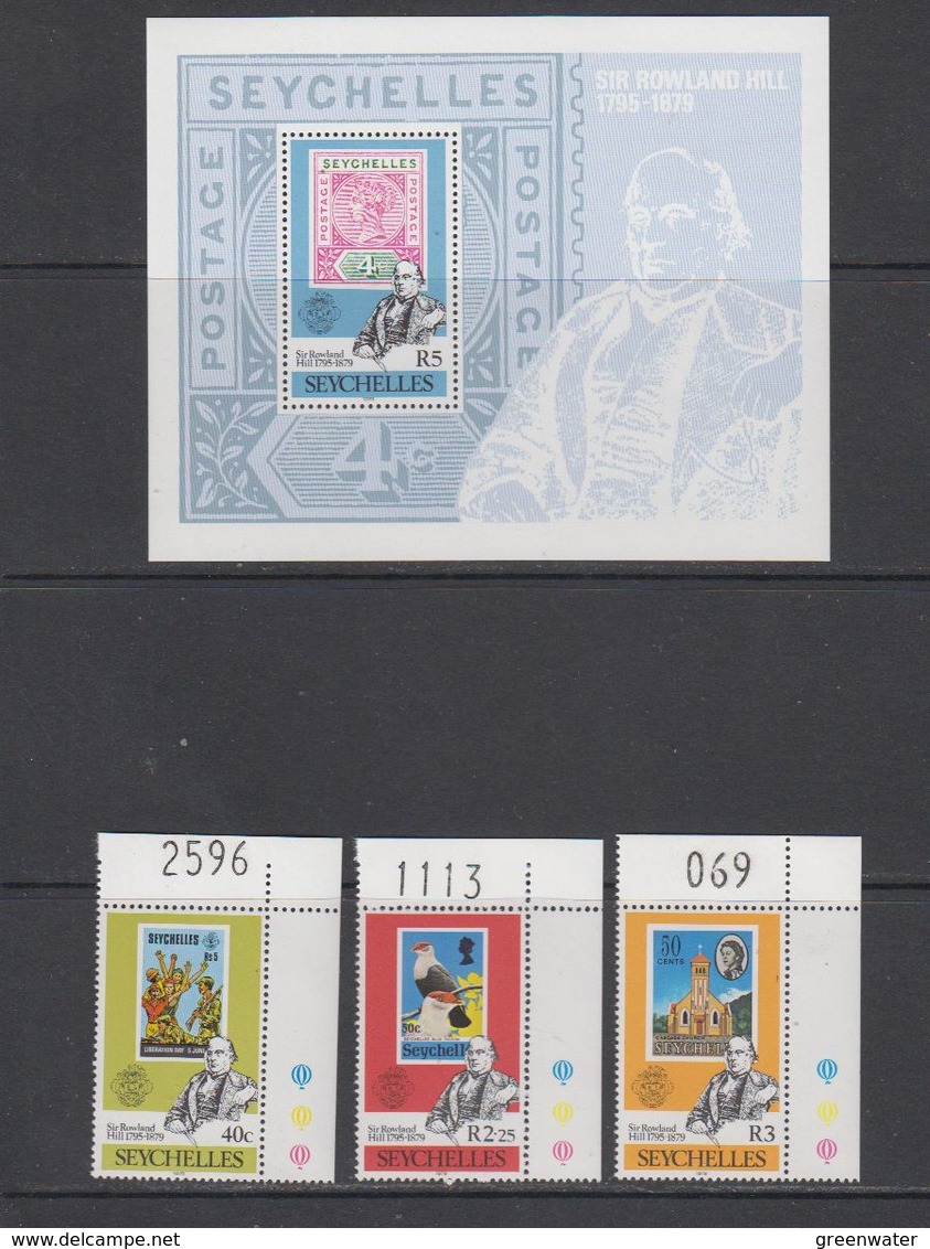 Seychelles 1979 Sir Rowland Hill 3v (corners, Sheet Number In Margin) + M/s ** Mnh (42541B) - Seychellen (1976-...)