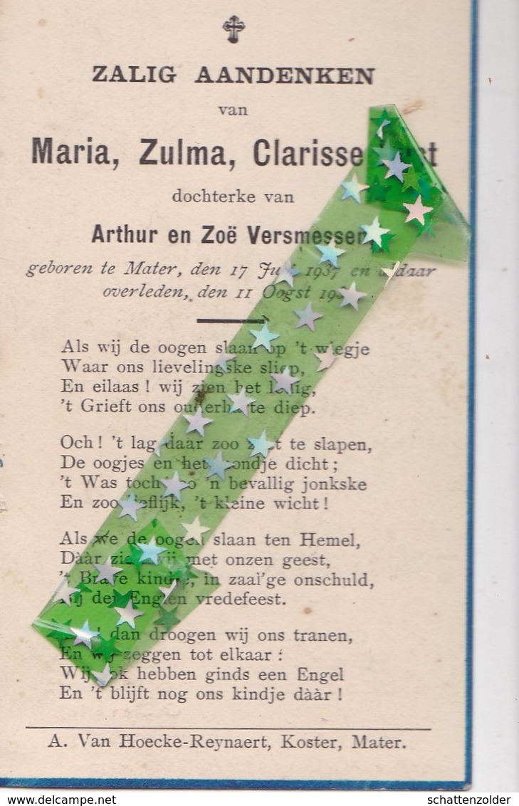 Maria Lust, Mater (Oudenaarde), Geboren Juli 1937, Overleden Augustus 1937.Dochtertje Van Versmessen - Overlijden