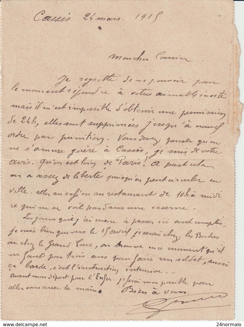 CPFM  De Cassis 22è Colonial 1915 "avant De Partir Pour L'Enfer..." - Guerre De 1914-18