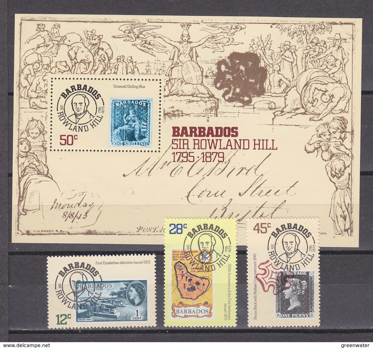 Barbados 1979 Sir Rowland Hill 3v + M/s  ** Mnh (42546) - Barbados (1966-...)
