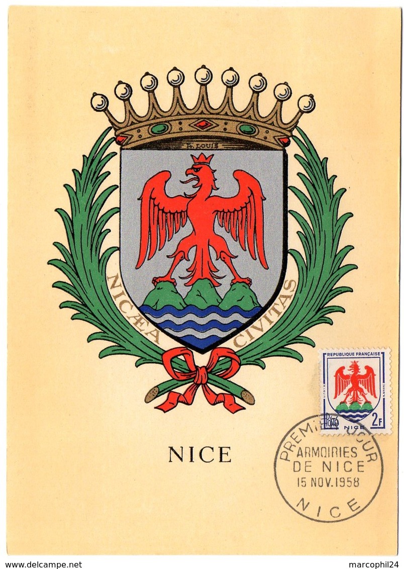 HERALDIQUE = 06 NICE 1958 = CARTE MAXIMUM + CACHET PREMIER JOUR N° 1184 - 1950-1959