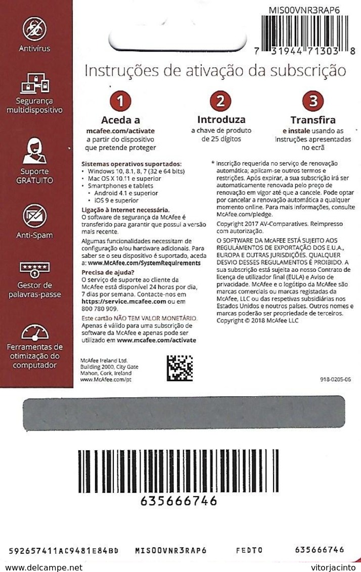 PORTUGAL - Gift Card - McAfee 3 - Tarjetas De Regalo