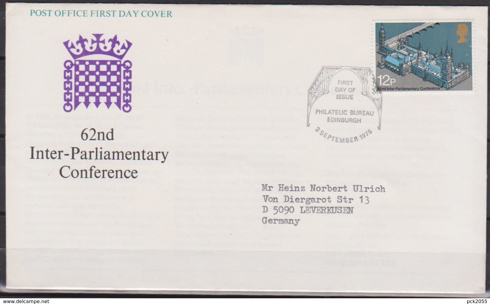 Grossbritannien 1975 MiNr.686 FDC Interparlamentarische Konferenz ( D 852 )günstige Versandkosten - 1981-1990 Dezimalausgaben