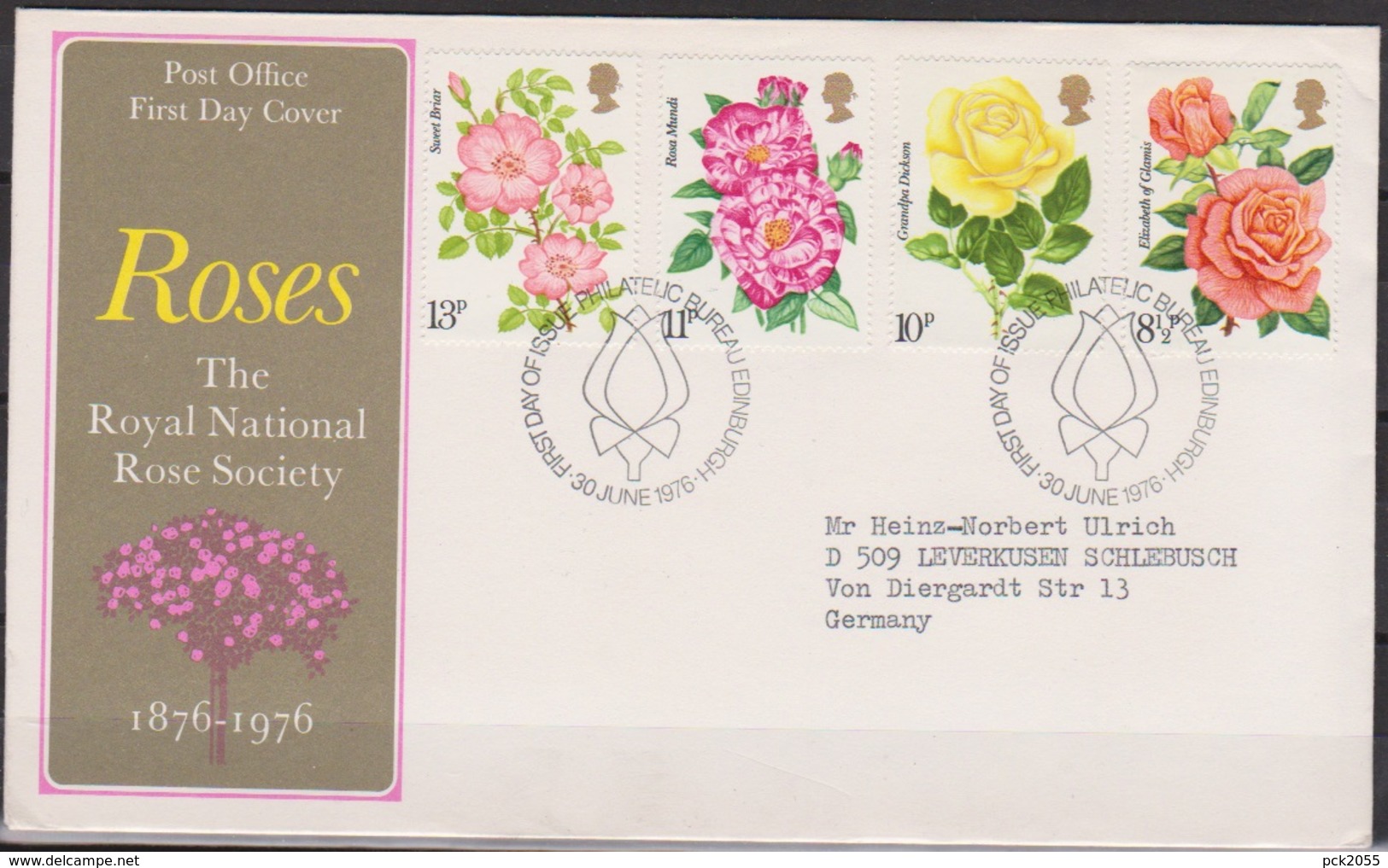 Grossbritannien 1976 MiNr.711 - 714 FDC Königliche Nationale Rosengesellschaft ( D 618 )günstige Versandkosten - 1981-1990 Dezimalausgaben