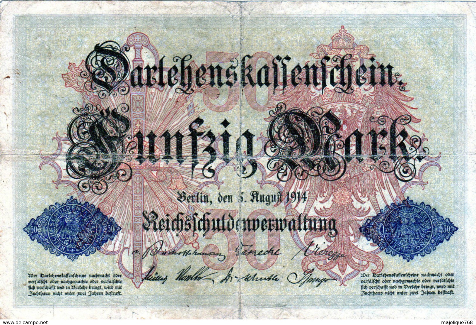 Billet Allemand De 50 Mark Du 5-8-1914- 6 Chiffres Rouge D-N° 443513 En T B - - 50 Mark