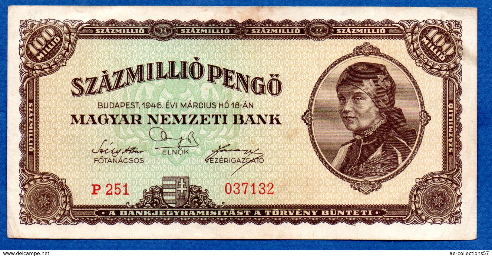 Hongrie  - 100 Millions Pengo 1946   -  état  TTB - Hongrie