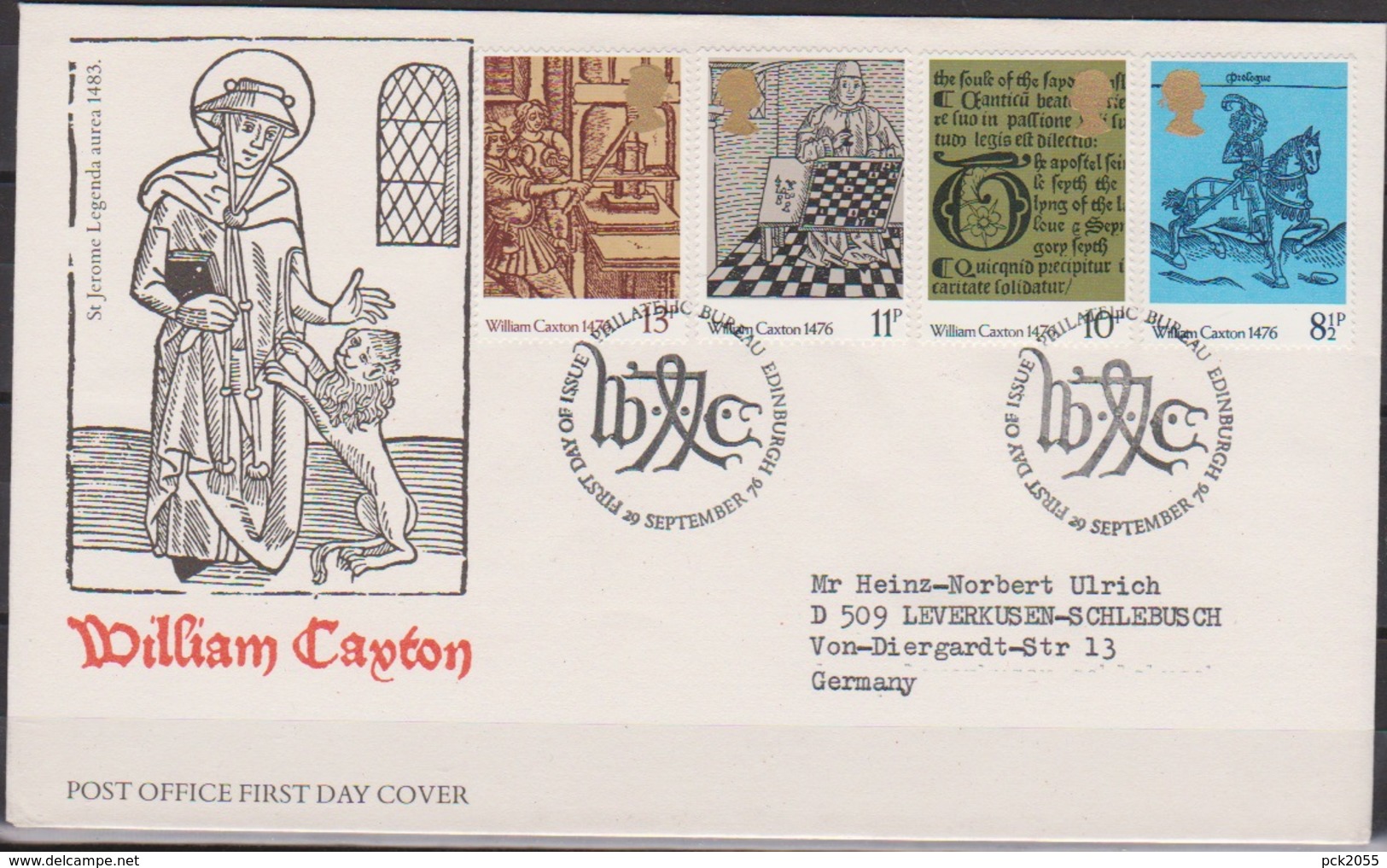 Grossbritannien 1976 MiNr.719 - 722 FDC 500 Jahre Buchdruck In England ( D 6202 )günstige Versandkosten - 1981-1990 Dezimalausgaben