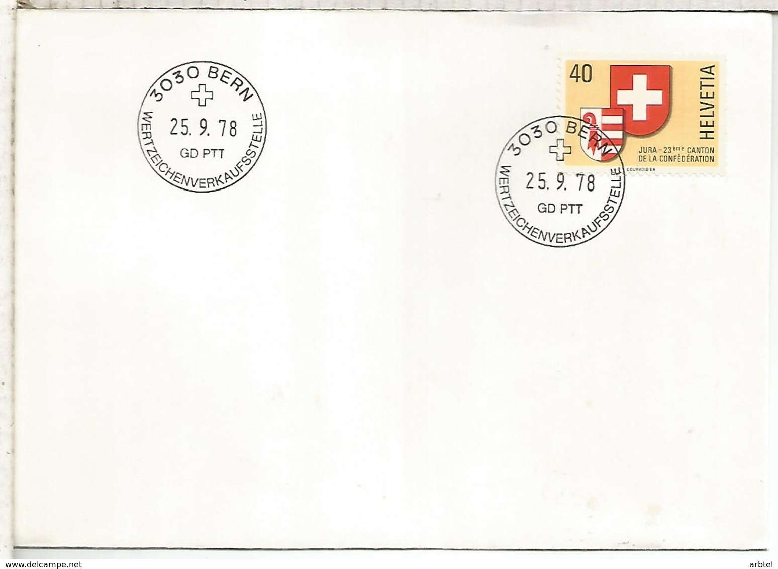 SUIZA FDC ESCUDO JURA ARMS - Sobres