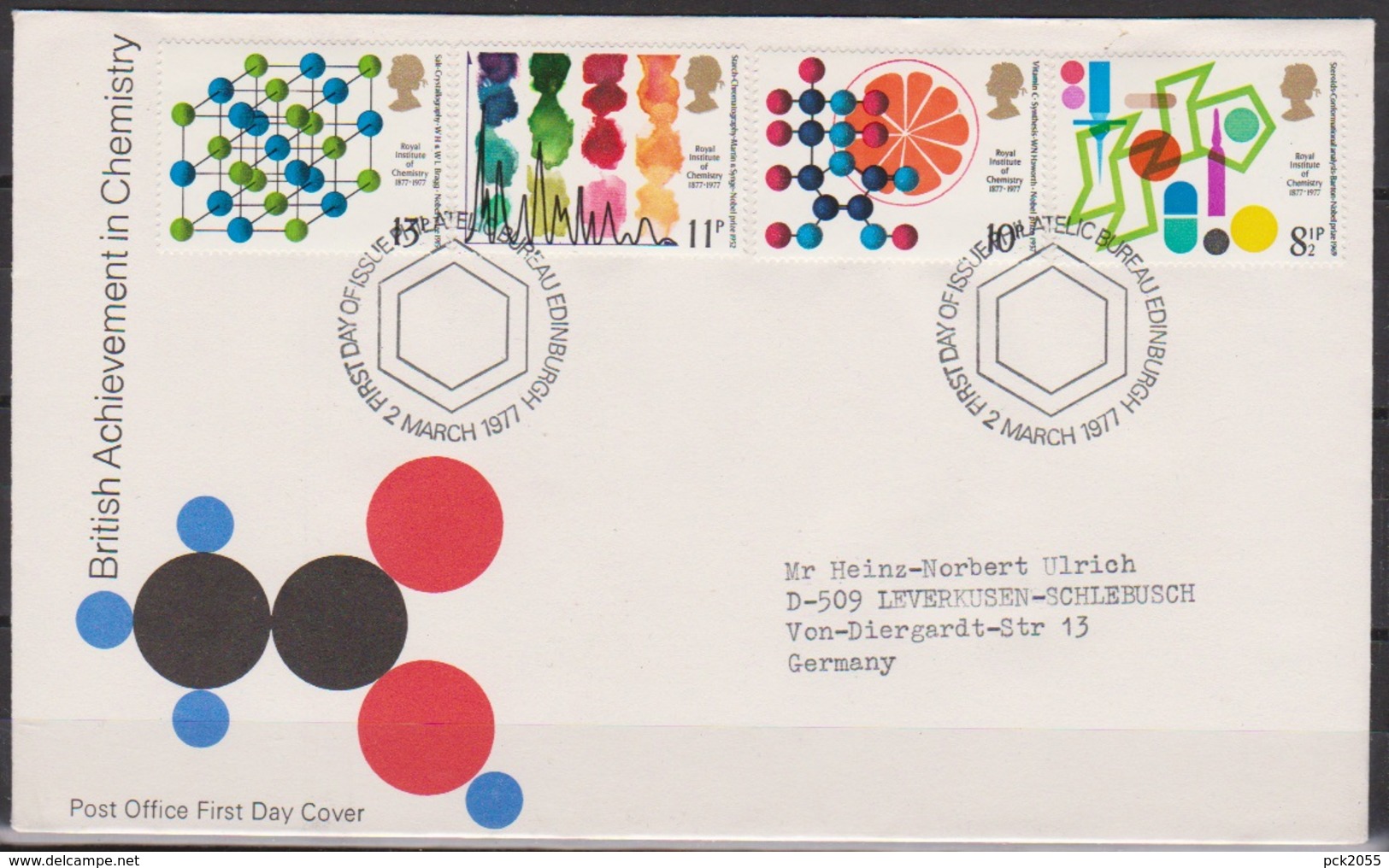 Grossbritannien 1977 MiNr.735 - 738 FDC 100 Jahre Königliches Institut Für Chemie ( D 6190 )günstige Versandkosten - 1981-1990 Dezimalausgaben