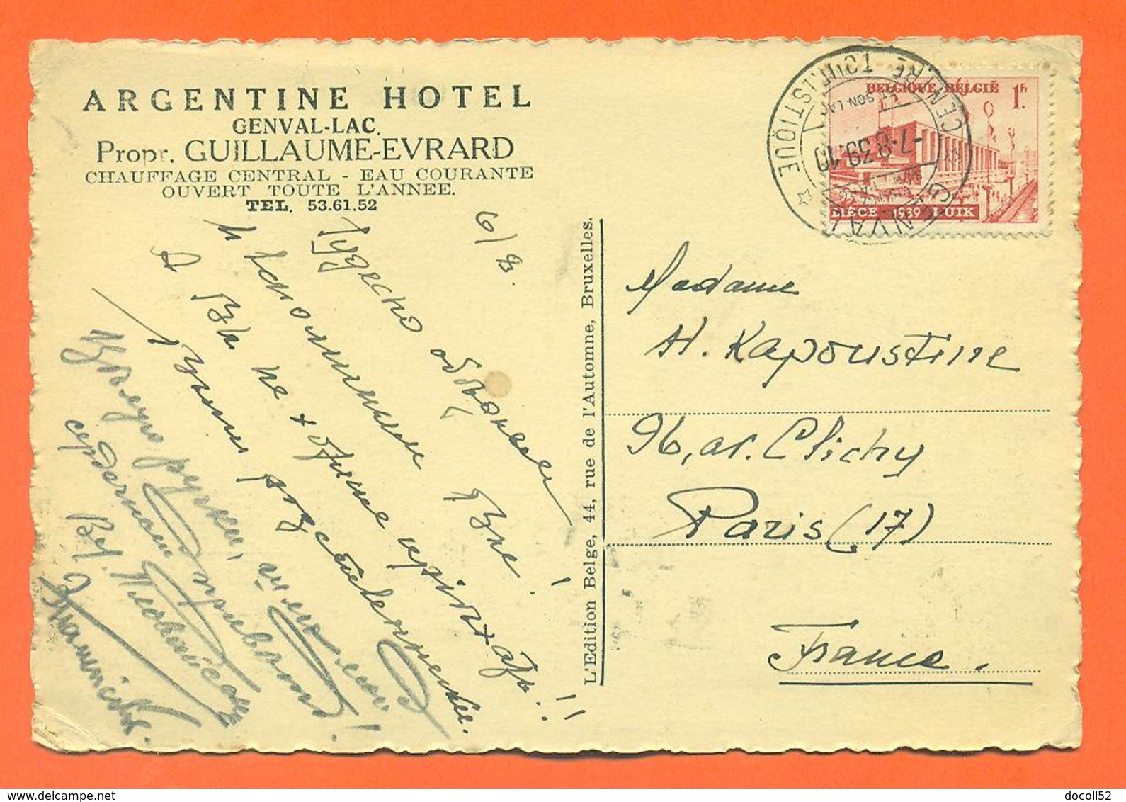CPSM GF Genval Les Eaux " Argentine Hotel Propr Guillaume Evrard " - Rixensart