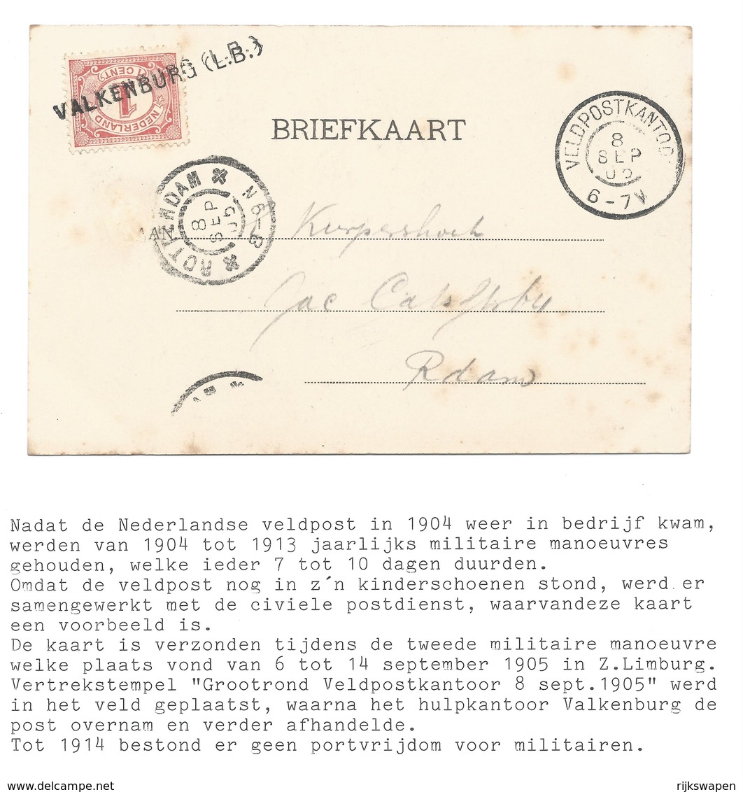 Nederland 1905 Veldpostkantoor En Naamstempel Valkenburg Op Zegel ! - Covers & Documents