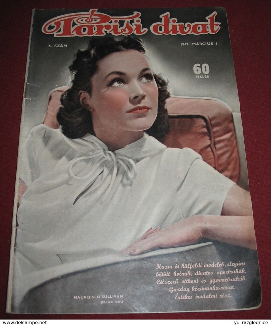 Maureen O'Sullivan - PARISI DIVAT Hungarian March 1942 VERY RARE - Magazines