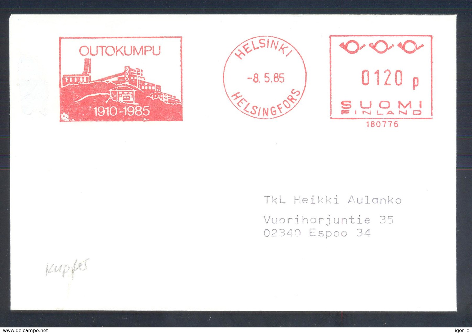 Finland 1985 Cover: Minerals Mineralien Mineraux; Mining Bergbau; Kupfer Copper Meter EMA Freistempel Outokumpo Helsinki - Mineralien