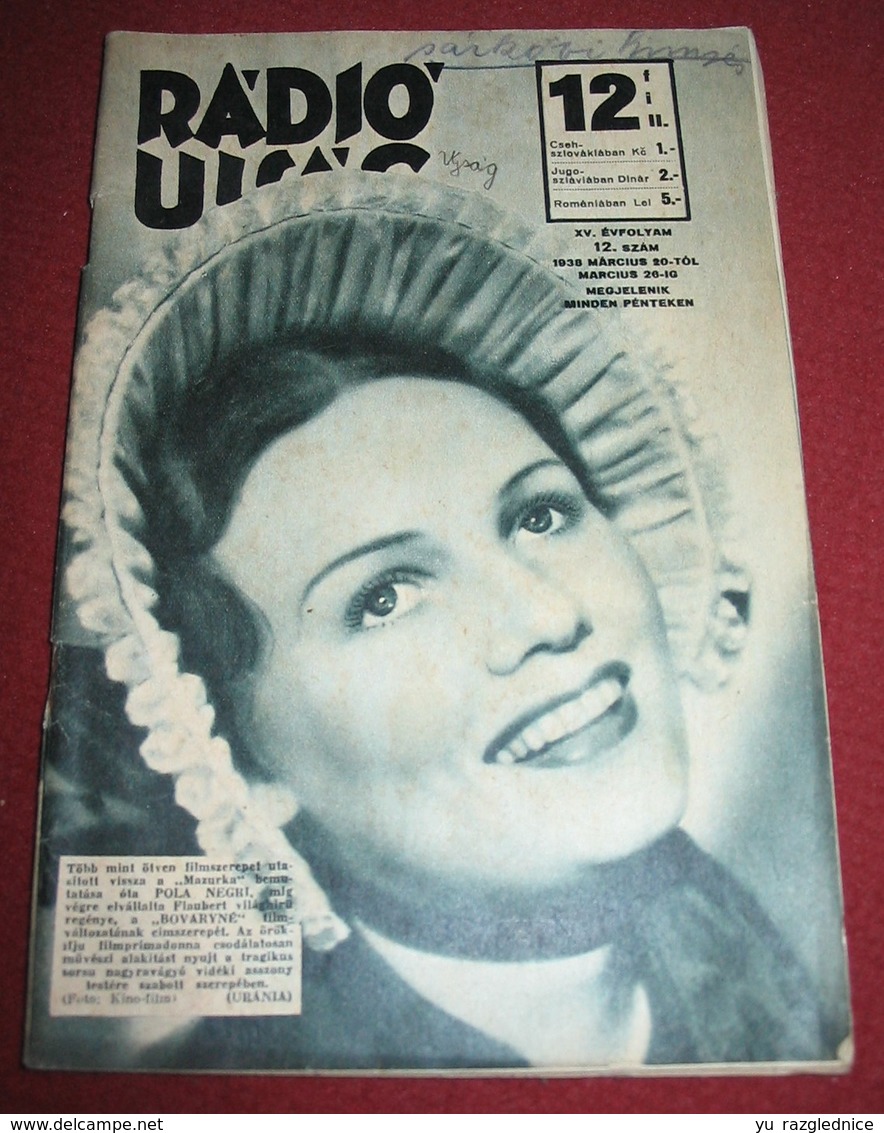 Pola Negri - RADIO UJSAG Hungarian March 1938 VERY RARE - Revues & Journaux