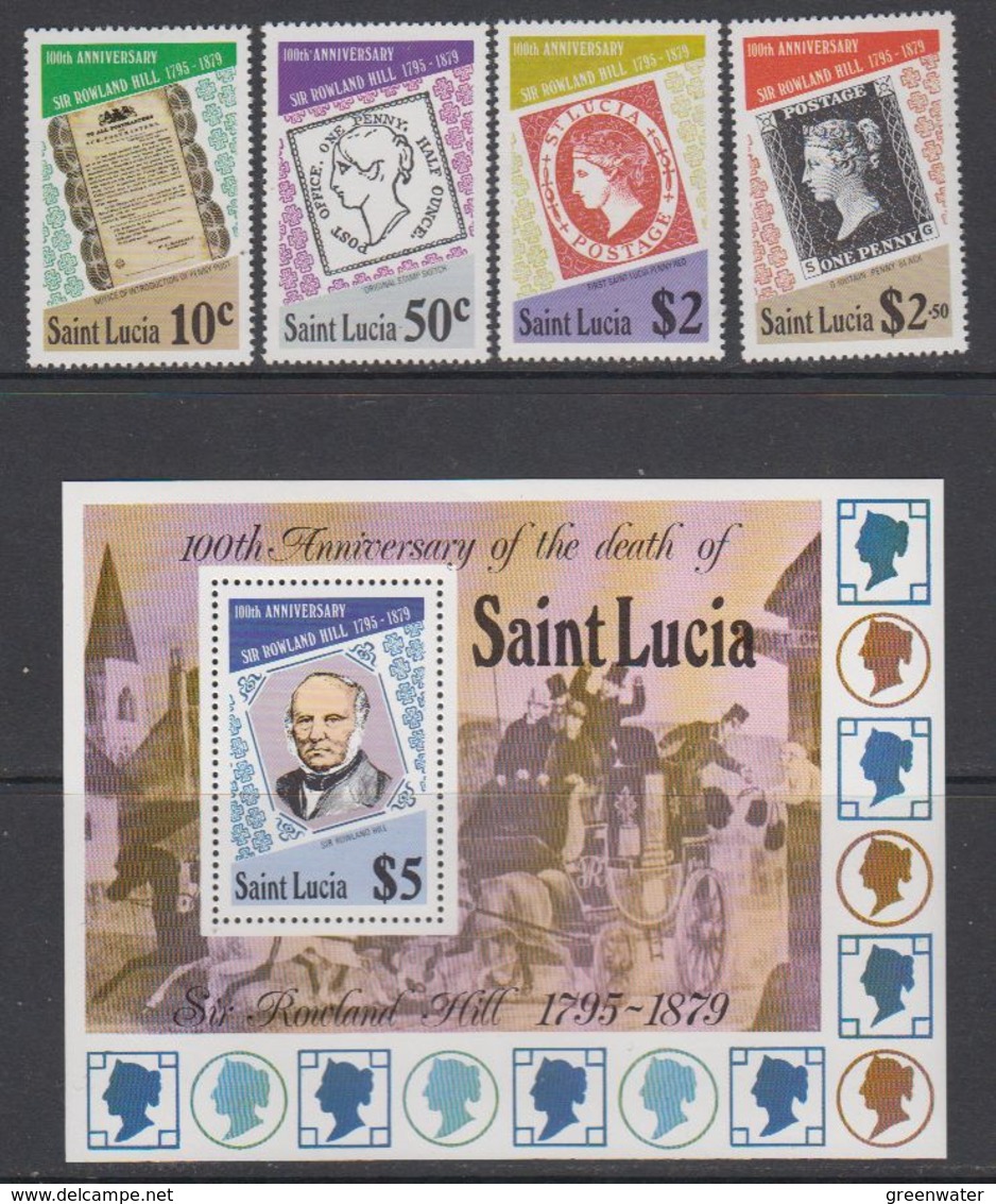 Saint Lucia 1979 Sir Rowland Hill 4v + M/s ** Mnh (42560) - St.Lucia (1979-...)