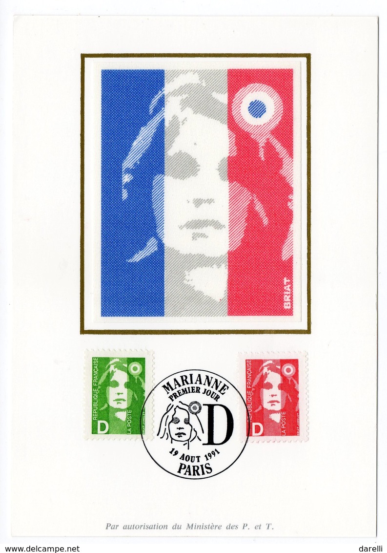 Carte Maximum 1991 - Marianne Du Bicentenaire (Briat) :  D Vert Et Rouge YT  2711 Et YT 2712 - Paris - 1990-1999